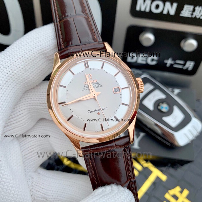 Omega Constellation Rose Gold Silver Face Watch- New Replica